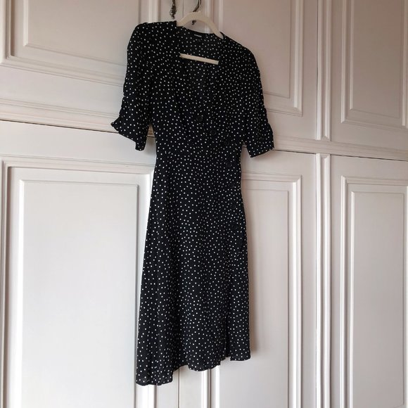 Fabulous Black & White Polka Dot Button Wrap Dress - Size XXS - Picture 5 of 16